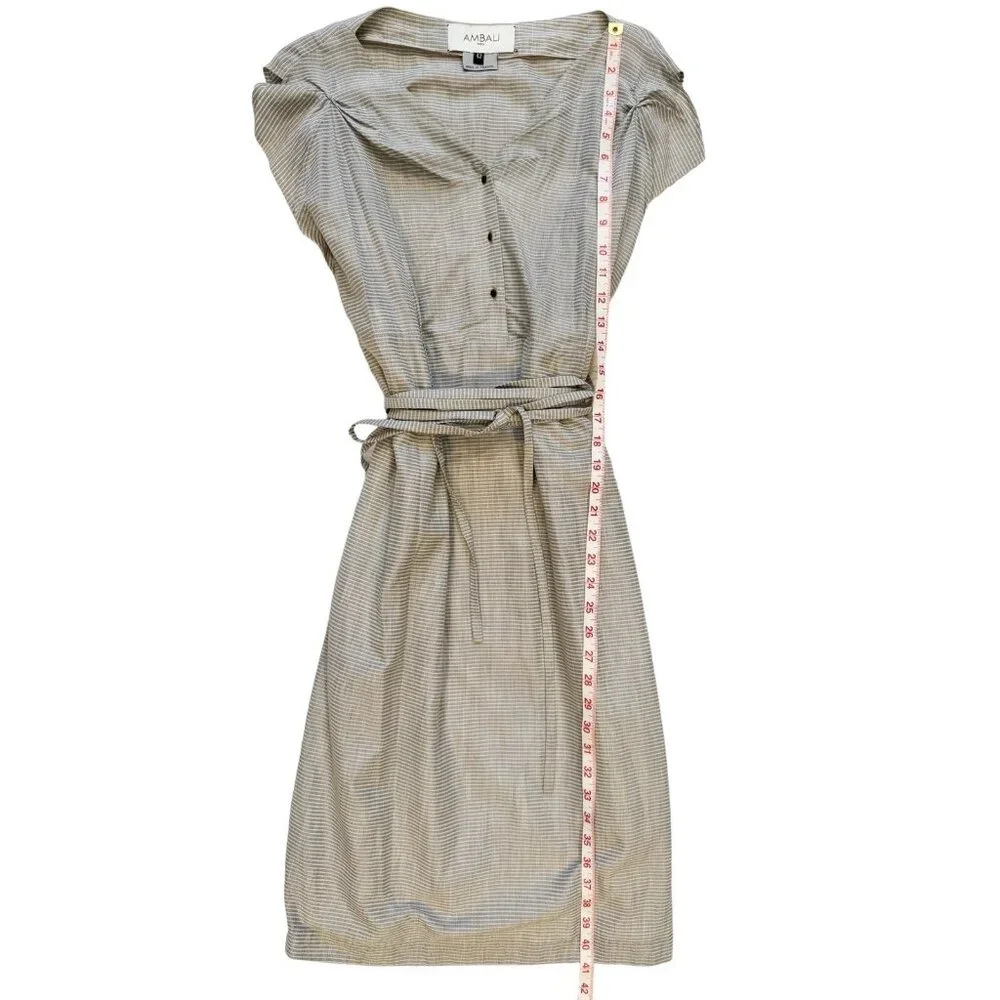 AMBALI Paris Dress US Size 10 Striped Pleated Taupe White Made in France Size 42 - Picture 3 of 12